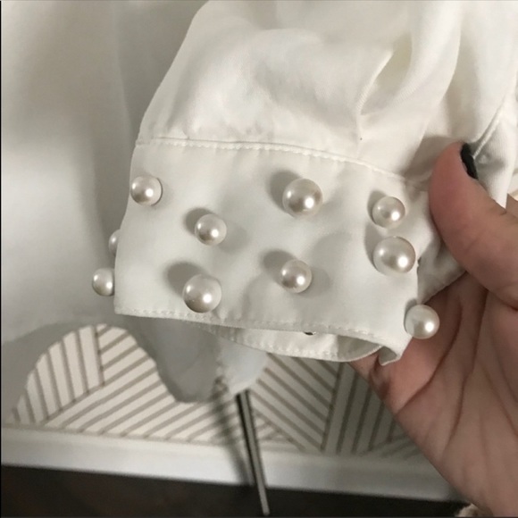 NWT Zara Lyocell Pearl Cuff Button Down Shirt M - Picture 7 of 10